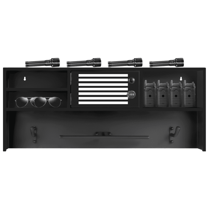 Wall-Mount Tactical Equipment Organizer, Black Rustproof Steel, 35.5-Inch Length, Secure Gear Rack, for Professionals, Workshop​​