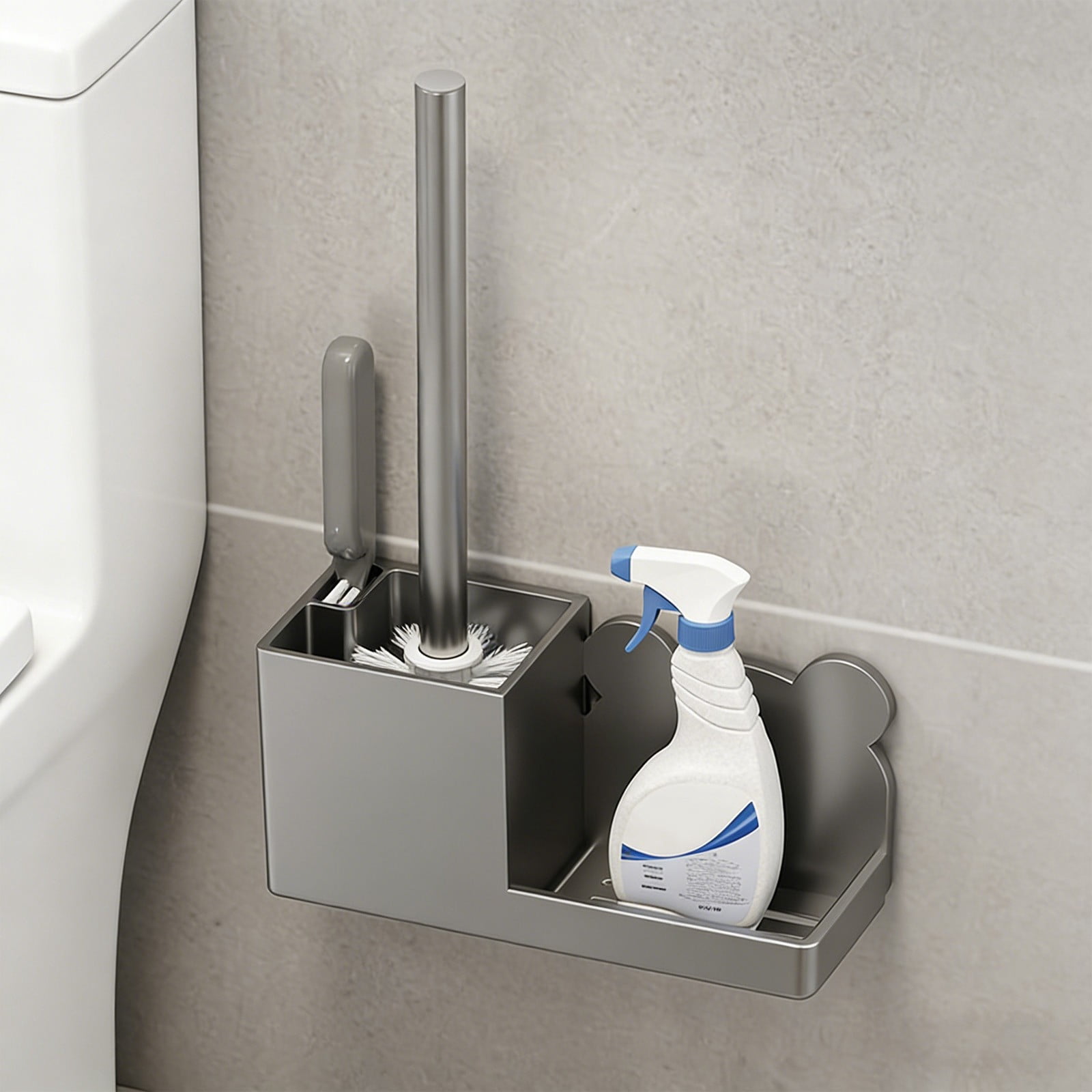 Wall Mount Toilet Brush Holder with Scraper & Storage Shelf No Drill — free download
