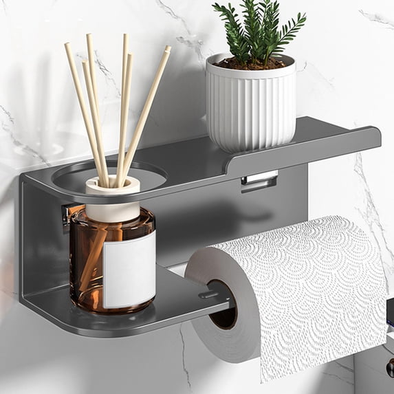 Wall Mount Toilet Paper Holder with Shelf | Alloy Bathroom Storage Rack for Wipes, Phone & Aromatherapy | Includes Mounting Hardware | 9 x 3.5 x 3 Inches