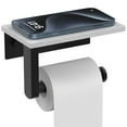 thumbnail image 1 of Wall Mount Toilet Paper Holder With Natural Marble Shelf Tissue Storage Holder In Matte Black, 1 of 9
