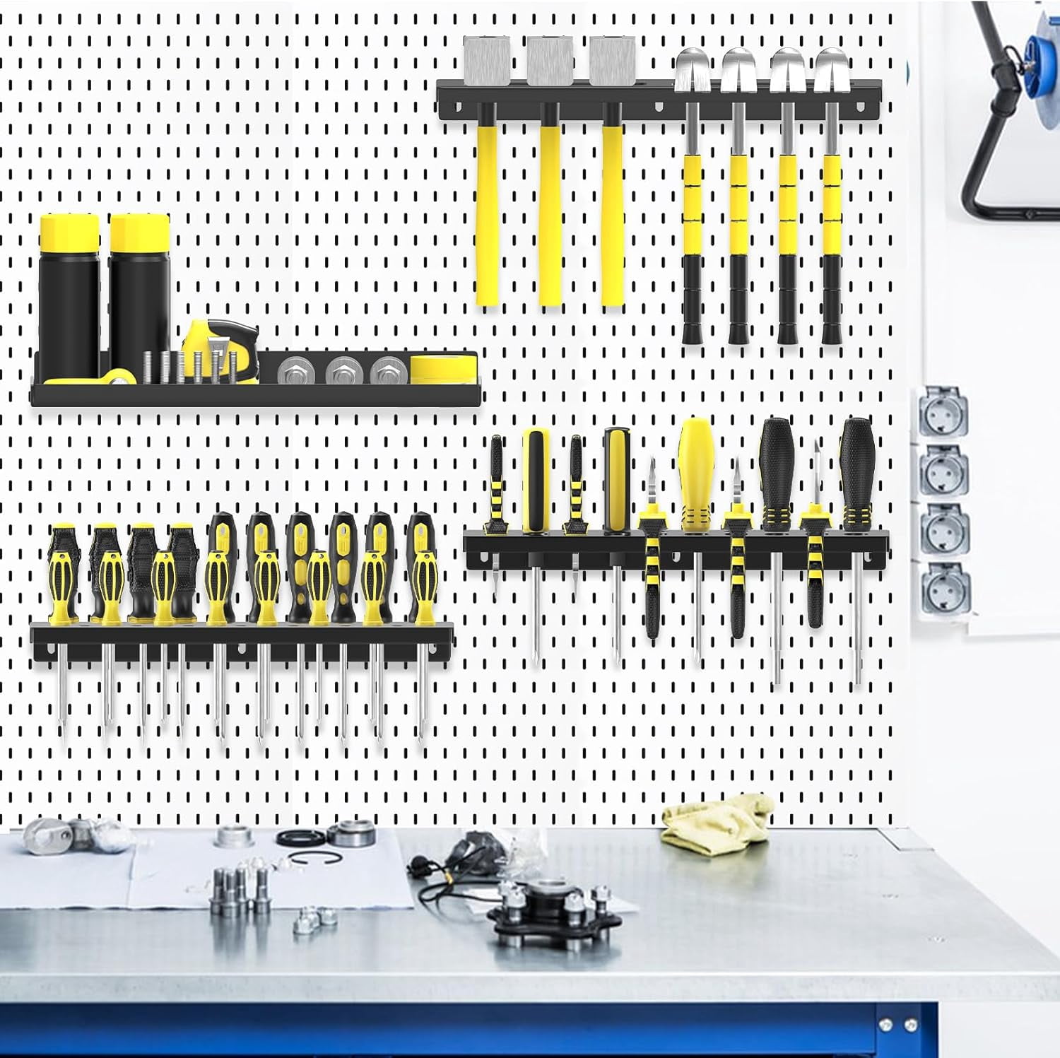 Wall Mount Tool Organizer Rack, 4 Pcs Metal Storage Board for Workshop, Garage, Workbench - Screwdriver, Pliers, Hammer Holder