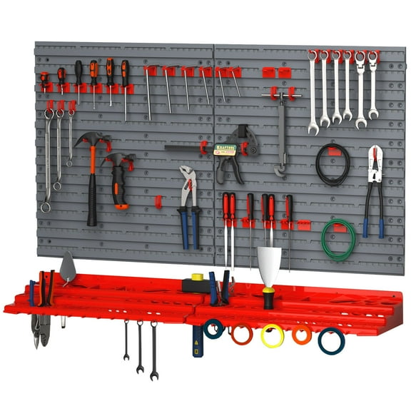 Wall Mount Tool Organizer with 54 Pegboard Hooks & Shelf, Heavy-Duty Garage Storage System for DIY Projects