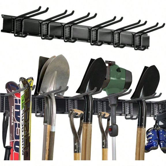 Wall Mount Tool Storage Rack Heavy Duty Garage Storage Tool Organizer Garden Tool Wall Hooks And Hangers Hold Up To 350lbs Black