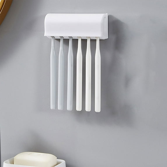 Wall Mount Toothbrush Holder with Lid | Self Adhesive Bathroom Organizer for Toothbrush & Toothpaste | Shower, Dorm, RV Storage Rack | White ABS Plastic | 1 Piece