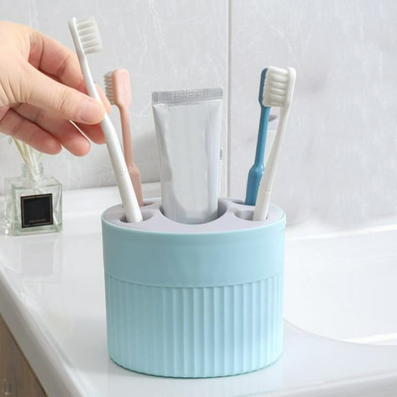 Wall-Mount Toothbrush & Toothpaste Holder Set, No-Drill Adhesive Mount, Plastic Bathroom Organizer with Storage Box, Easy to Clean, Pink/White/Blue