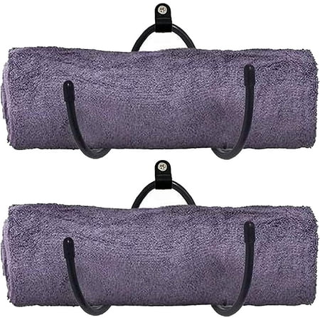 Wall Mount Towel Storage Rack Organizer Holder for Bathroom, Kitchen, Utility Room - Holds Hand Towels, Towels, Robes,Washcloths - Adjustable Metal Hooks -2/PK