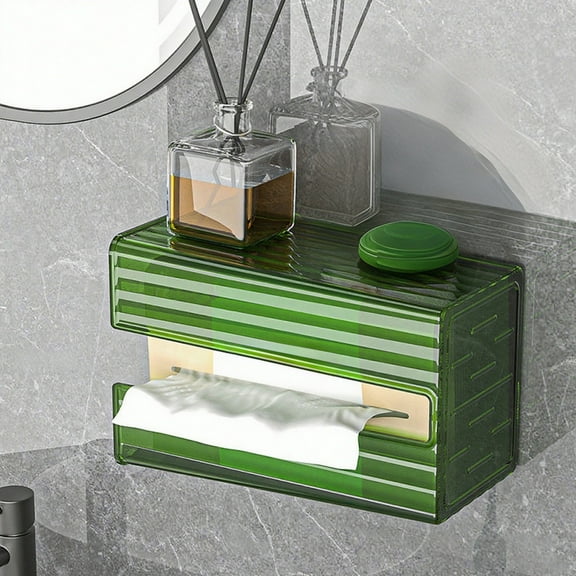 Wall Mount Transparent Tissue Holder, Non-Destructive Adhesive, for Bathroom Kitchen Living Room