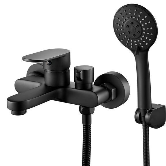 Matte Black Bathtub Faucet with Hand Shower Sprayer, Single Handle Shower Mixer Tap with 1.5m Hose, Center Bathroom Tub Faucet, Bathtub Mixer Tap with Shower Head 3 Functions, Bath Fittings Set