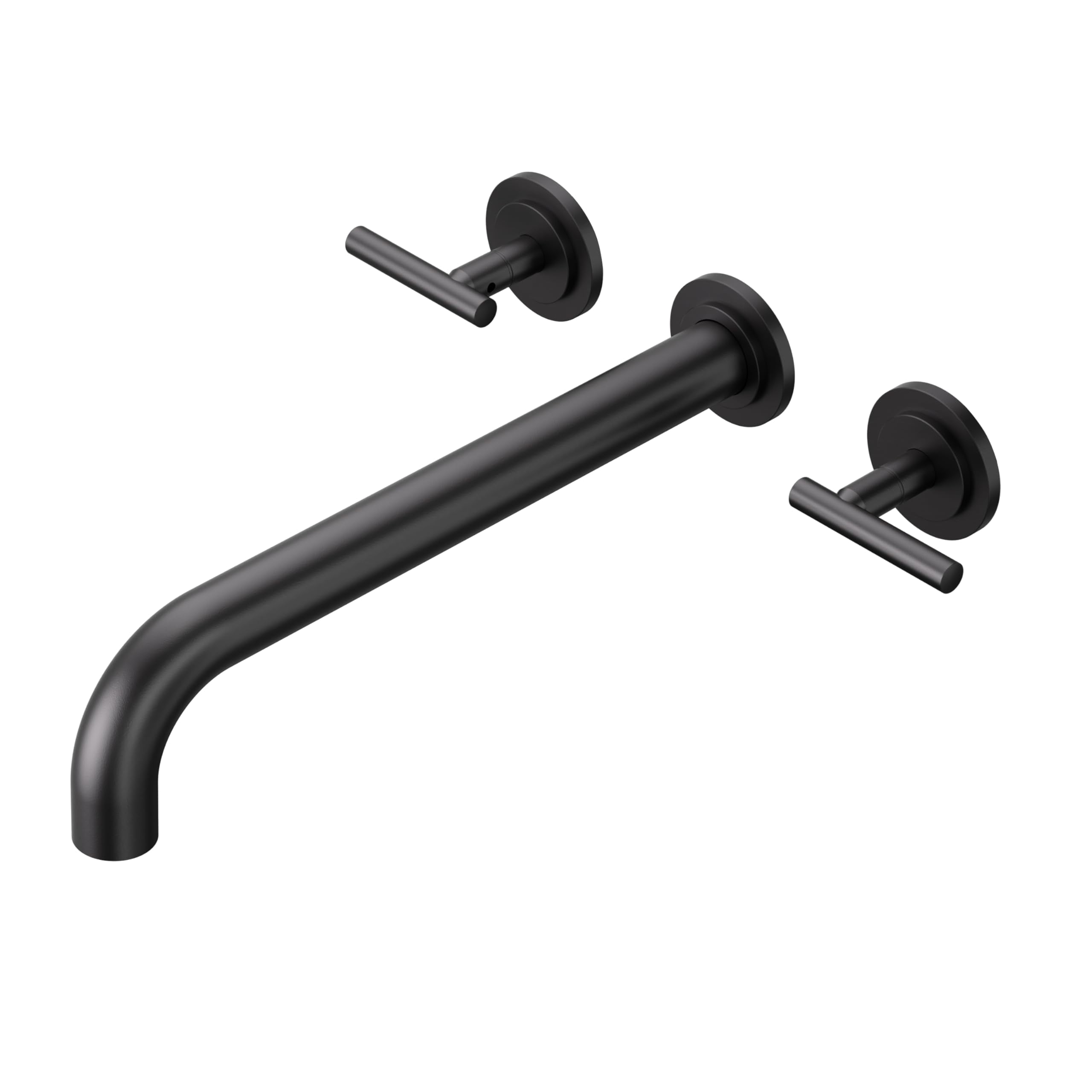 Wall Mount Tub Filler Black Solid Brass Two Handles Long Spout Bathroom Bathtub Faucet