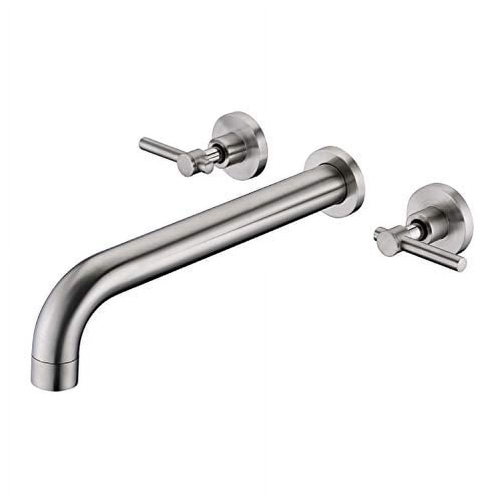Brushed Nickel Wall Mount Tub Filler Faucet with Long Spout