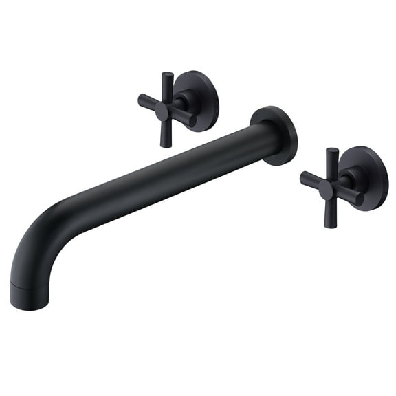 Wall Mount Tub Filler Matte Black Bathtub Faucet High Flow Two Cross Handles with Rough in Valve, Extra Long Spout Sumerain