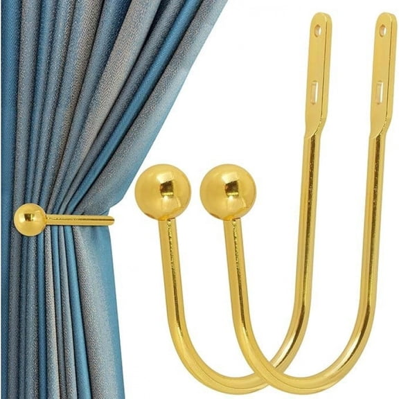 Wall Mount U-Shaped Curtain Holdback, Sturdy Metal Drapery Hook with Round Ball Finial, Decorative Curtain Tieback Holder for Window Curtains, Multi-scene Home Use