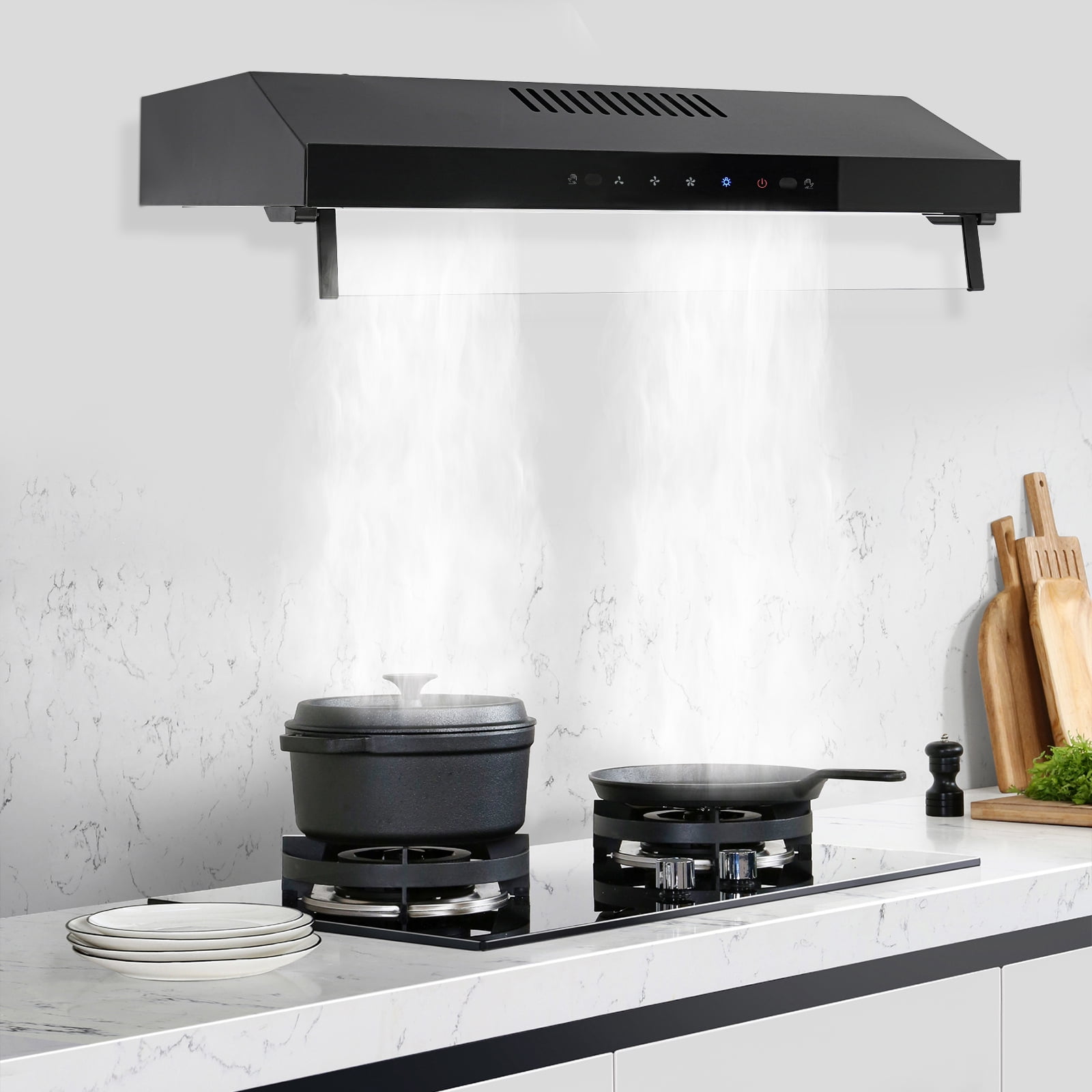 Wall Mount Under Cabinet Range Hood 24 inch 3 Speed Stainless Steel Kitchen Hood Ductless Range Hood Stove Vent Hood