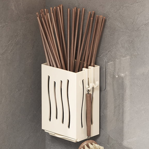 Wall Mount Utensil Holder Hanging Storage Organizer With Hooks Chopsticks Holder Cutlery Silverware Holder Storage Caddy For Forks Spoons Towel, 4.92×2.59×3.34 inch, White