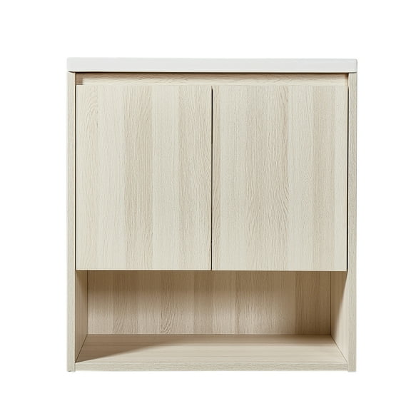 Wall Mount Vanity Cabinet Open Storage White Oak L 24 in x H 24.8 in x D 19.7 in