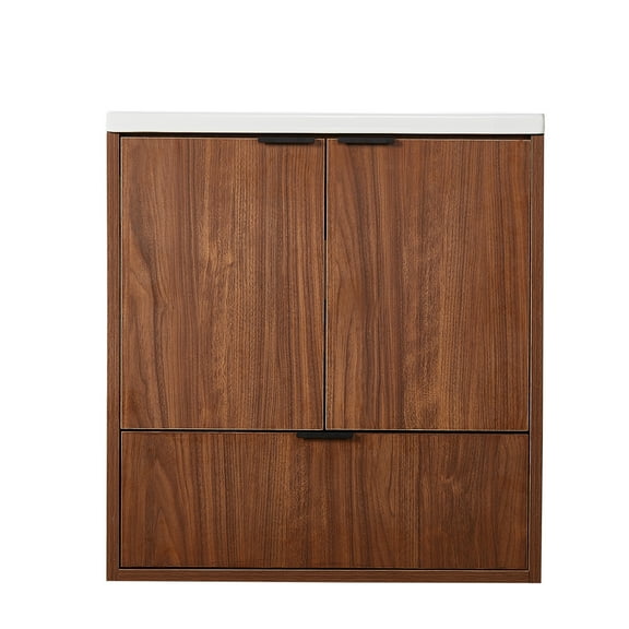 Wall Mount Vanity Cabinet With Drawer Brown Walnut L 24 in x H 24.8 in x D 19.7 in