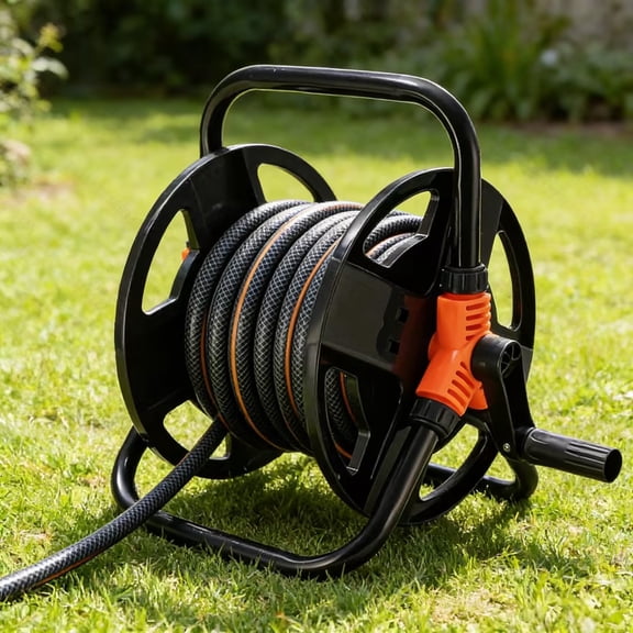 mfyjkho Garden Hose Reel Wall Mount Water Hose Reel with Crank Handle Water Hose Storage Rack Organizer for Garden Watering Yard Outdoor Cleaning Storage