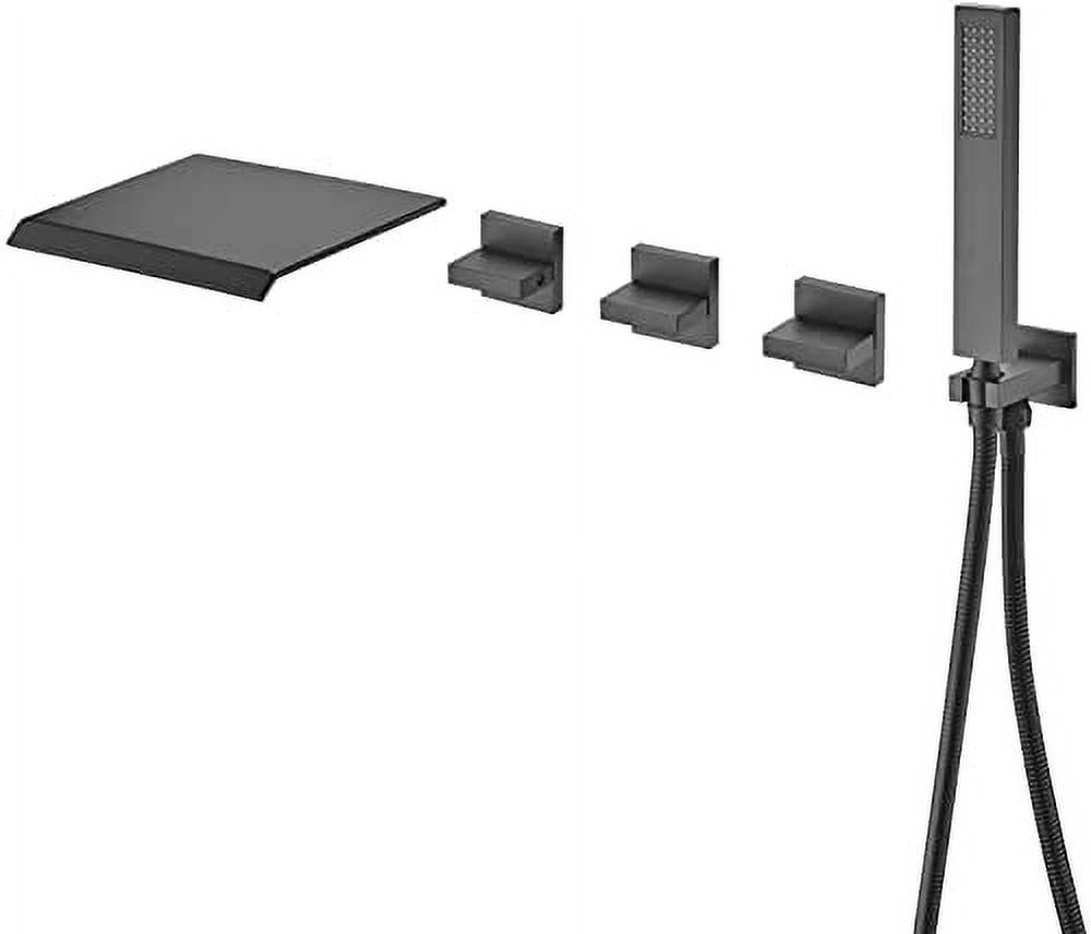 Matte Black Wall Mount Waterfall Tub Filler Faucet with Hand Shower