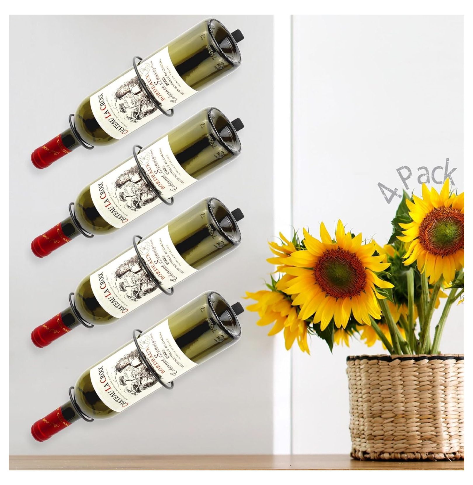 Wall Mount Wine Rack Holder 4 Pieces Metal Wine Bracket Rack for