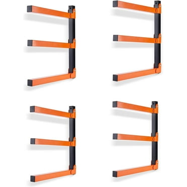Wall Mount Wood Organizer and Lumber Storage Metal Rack with 3-Level - Indoor & Outdoor Use, 4 Pack