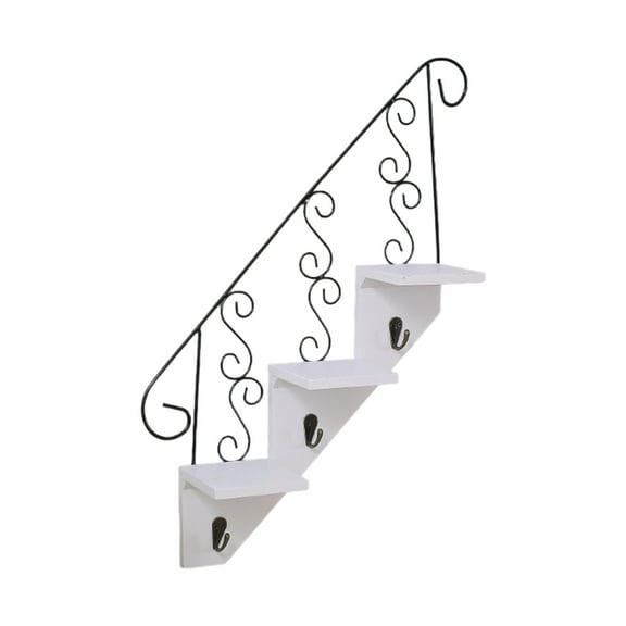 Wall Mount Wooden Step Floating Shelf, Multi Hook Display Rack, Hanging Timber Storage Organizer, Indoor Wall Flower Stand For Living Room Bathroom Office Bedroom Decor