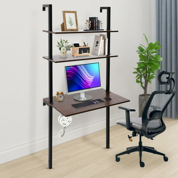 Wall Mount Writing Table Working Desk with Storage Bookshelf Floating Shelf Space-saving