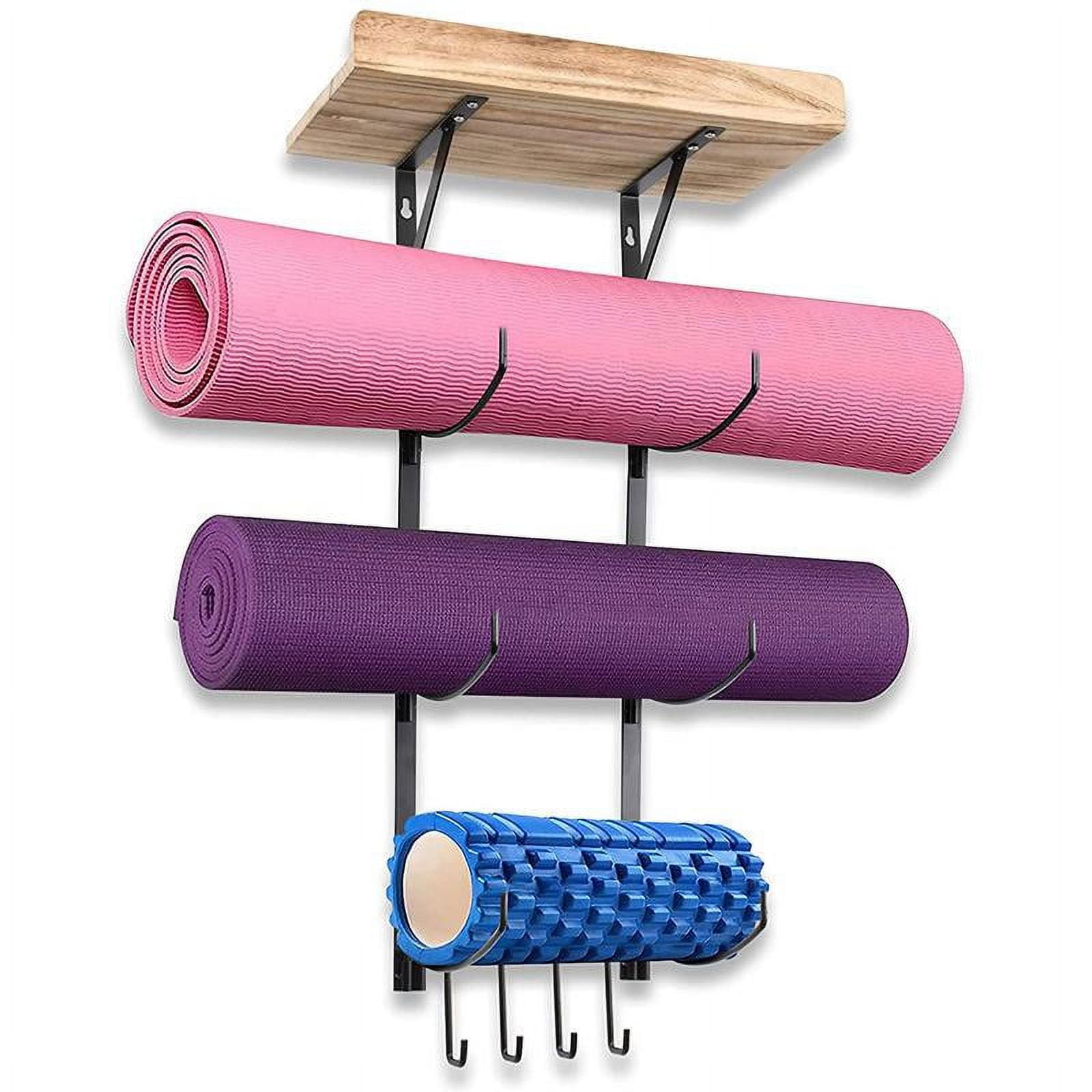 Wall Mount Yoga Mat Foam Roller And Towel Rack With Unique Floating