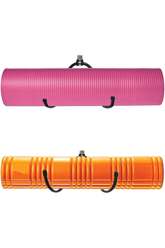 Wall Mount Yoga Mat Foam Roller and Towel Rack Hooks , Exercise Mat Storage Shelf for Hanging Yoga Strap and Resistance Bands at Your Fitness Class or Home Gym, Adjustable Size,Up to 20Lbs - 2 Pack