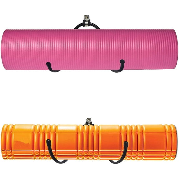 Wall Mount Yoga Mat Foam Roller and Towel Rack Hooks , Exercise Mat Storage Shelf for Hanging Yoga Strap and Resistance Bands at Your Fitness Class or Home Gym, Adjustable Size,Up to 20Lbs - 2 Pack