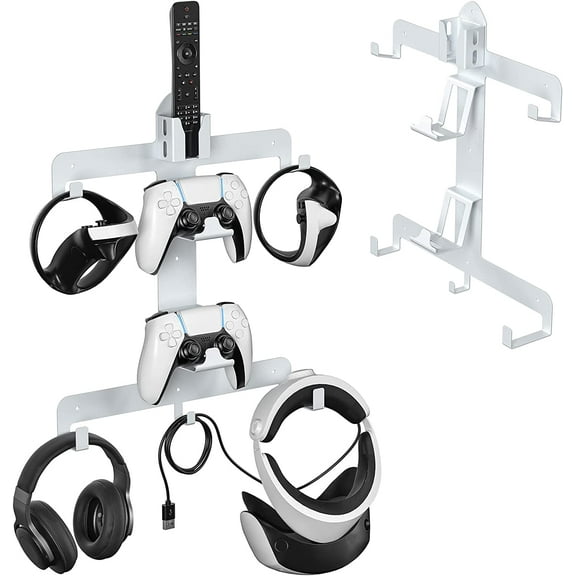 Wall Mount for PS VR2,All in 1 Wall Mount Bracket with with PS5 Controller Holder,PS VR 2 Sense Controllers and Media Remote/Headset Hanger