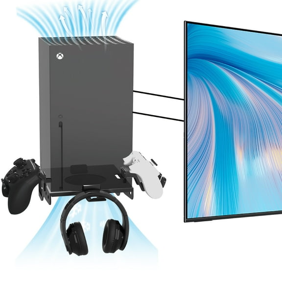 Wall Mount for Xbox Series X Heavy-Duty Metal Console Holder with 2 Controller Holder and 1 Headphone Stand