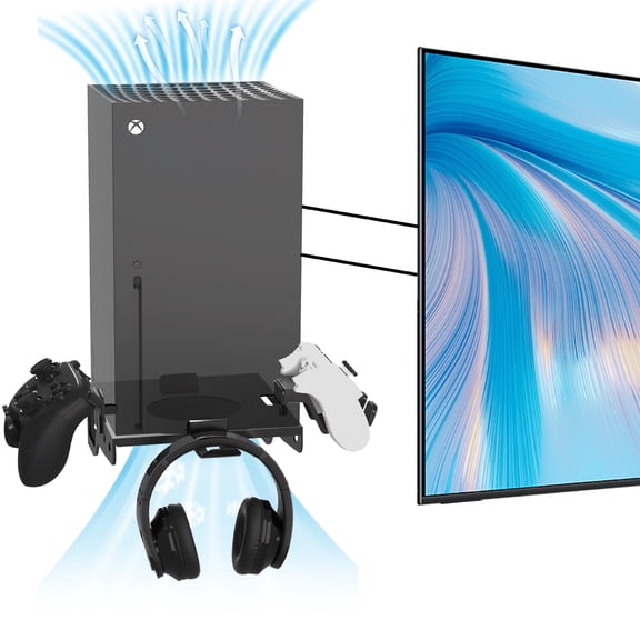 Wall Mount for Xbox Series X Heavy-Duty Metal Console Holder with 2 Controller Holder and 1 Headphone Stand