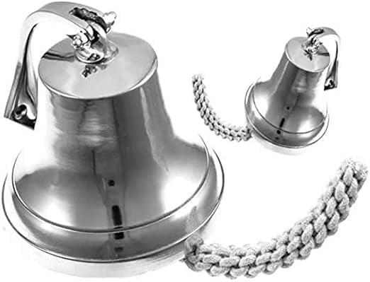 Wall Mountable Polished Aluminum Dinner Bell, Nautical Ship, 6"