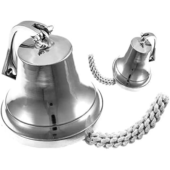 Wall Mountable Polished Aluminum Dinner Bell, Nautical Ship, 6"