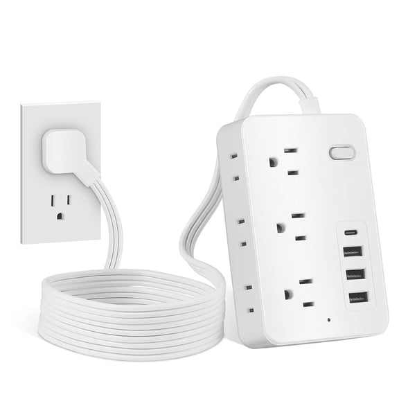 Wall Mountable Power Strip Surge Protector, 8 AC Outlets & 4 USB Ports, 4FT Flat Plug Extension Cord, Compact Side Outlet Charging Station for Home Office Dorm Travel