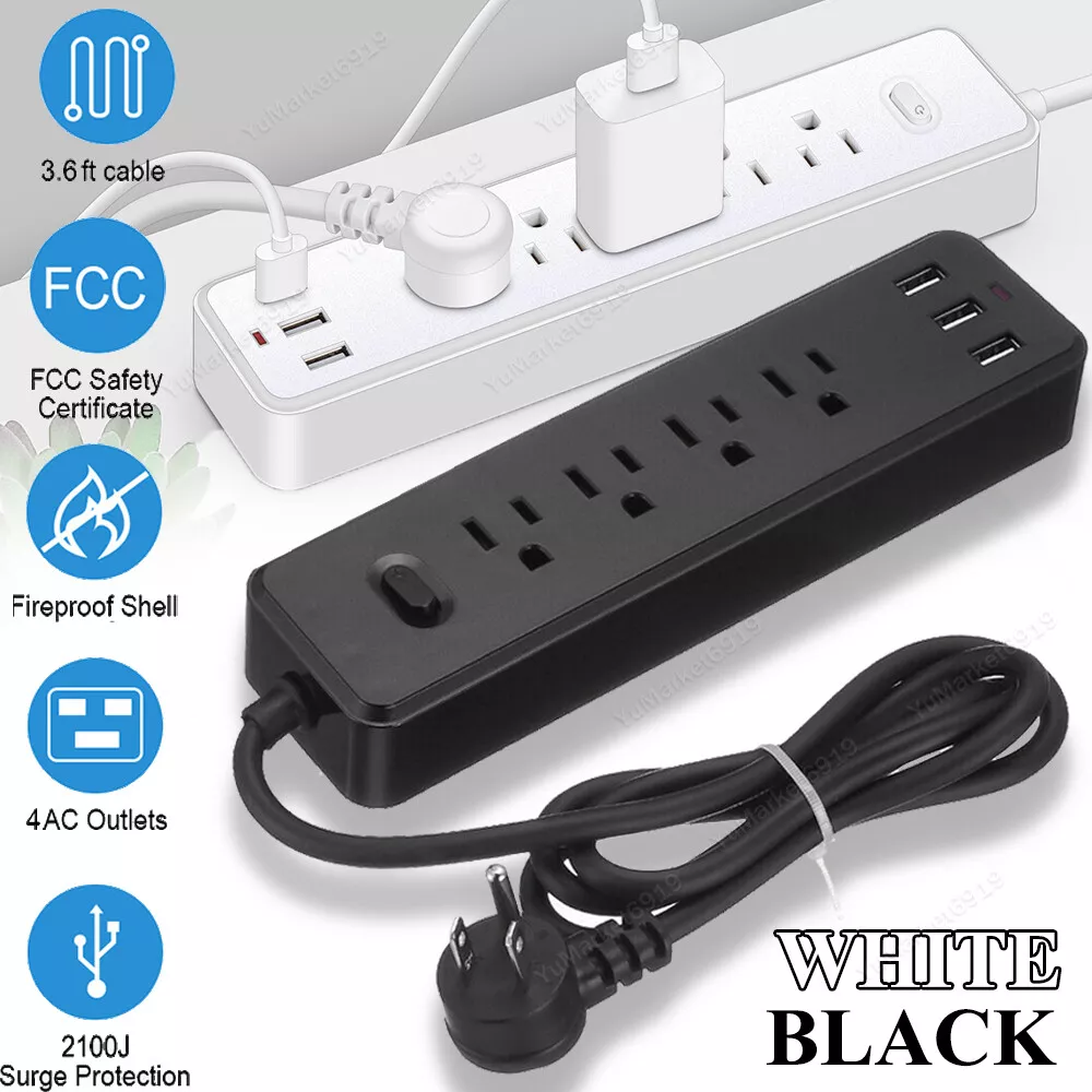 Wall Mount Surge Protector Power Strip - 4 Outlets & 3 USB Ports, Indoor/Outdoor Use