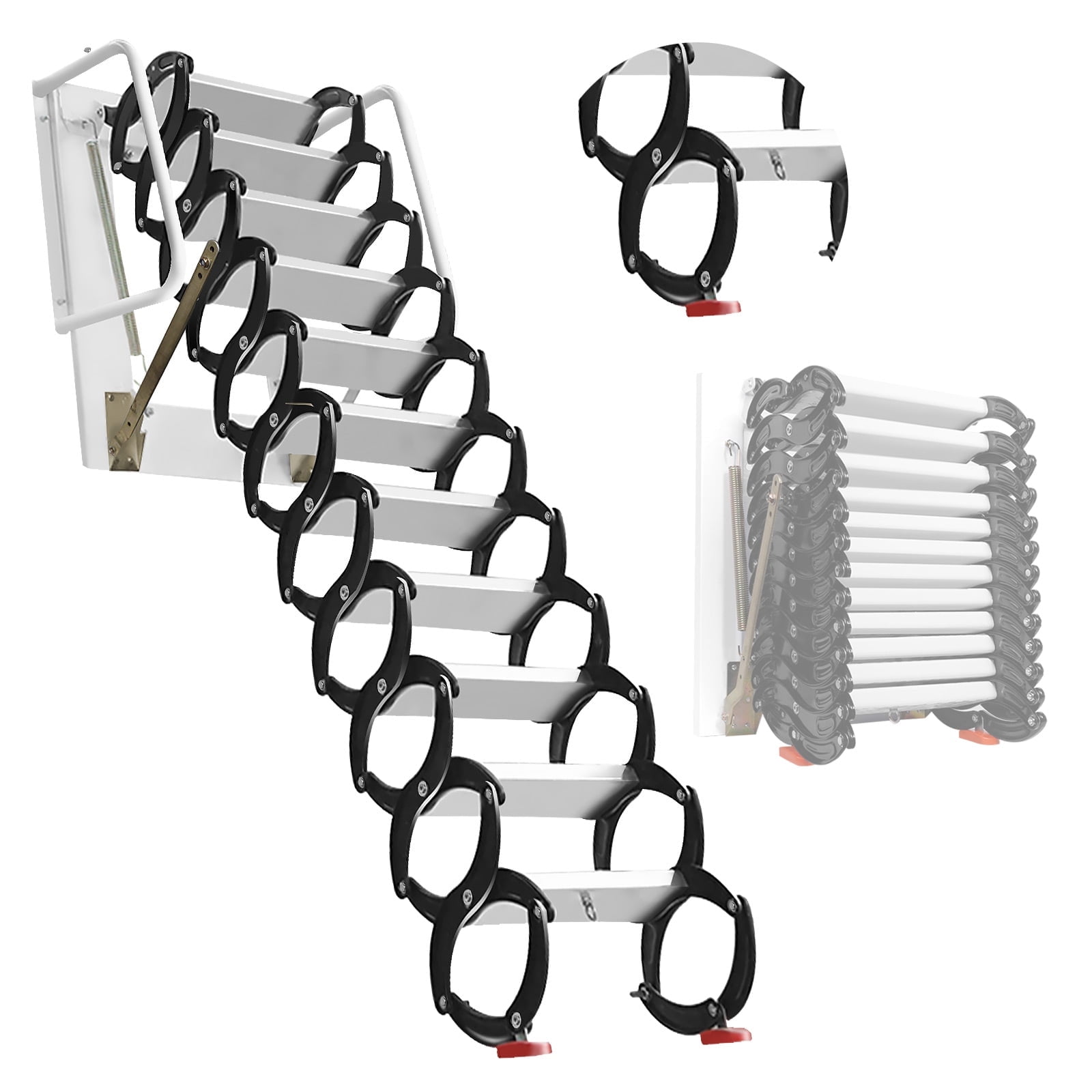 Wall-Mounted 10 FT 12-Step Folding Telescoping Attic Ladder, Al-Mg ...