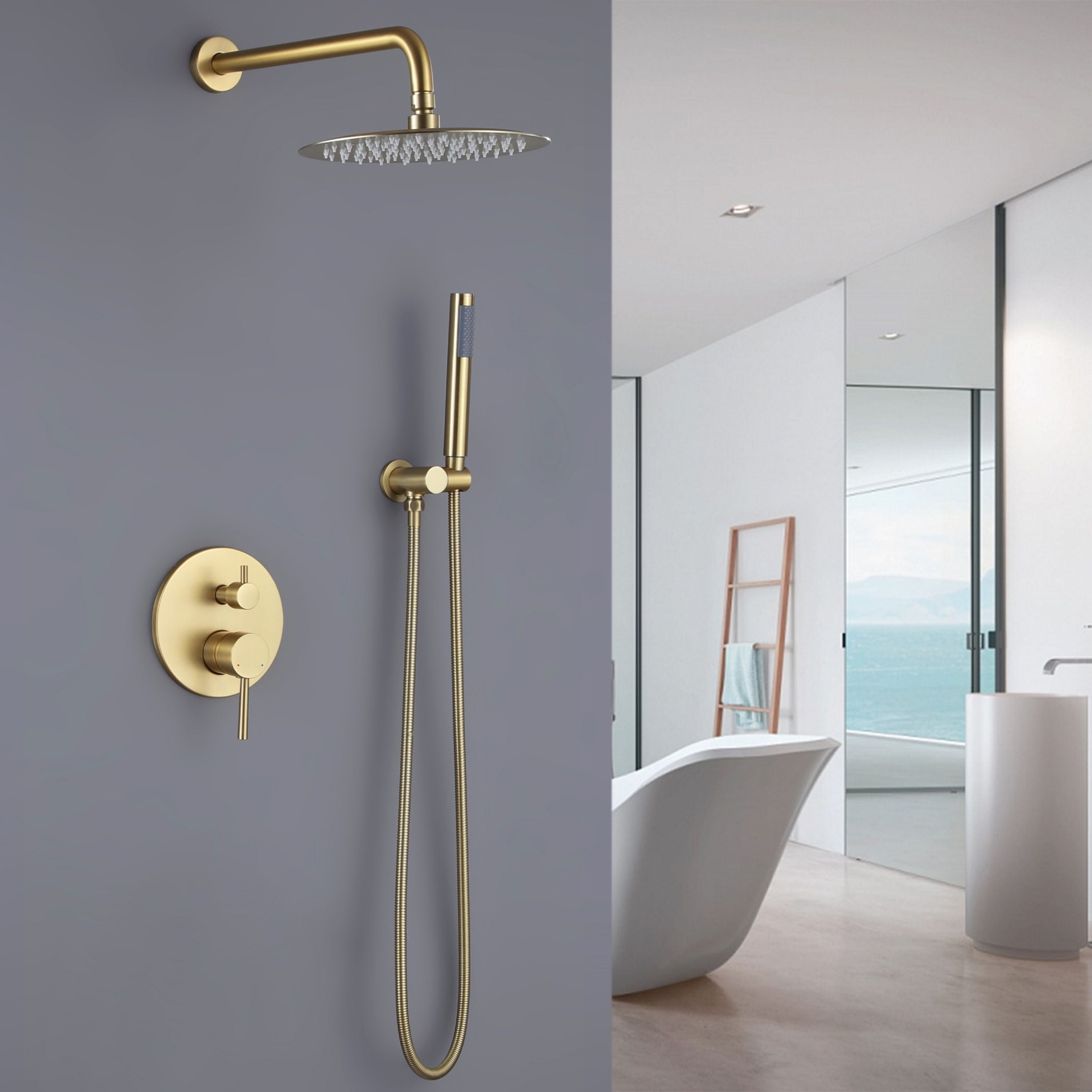 Wall Mounted 2-Handle Black/Gold Shower Head with High-pressure ...