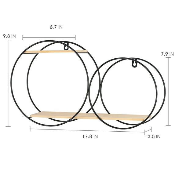 Wall-Mounted 2-Layer Floating Shelf Black Metal Circular Storage Rack