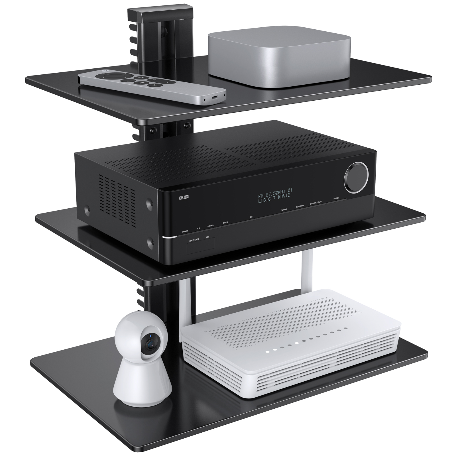 Rectangle Floating Glass Shelf Kit, 6" x 18", Clear