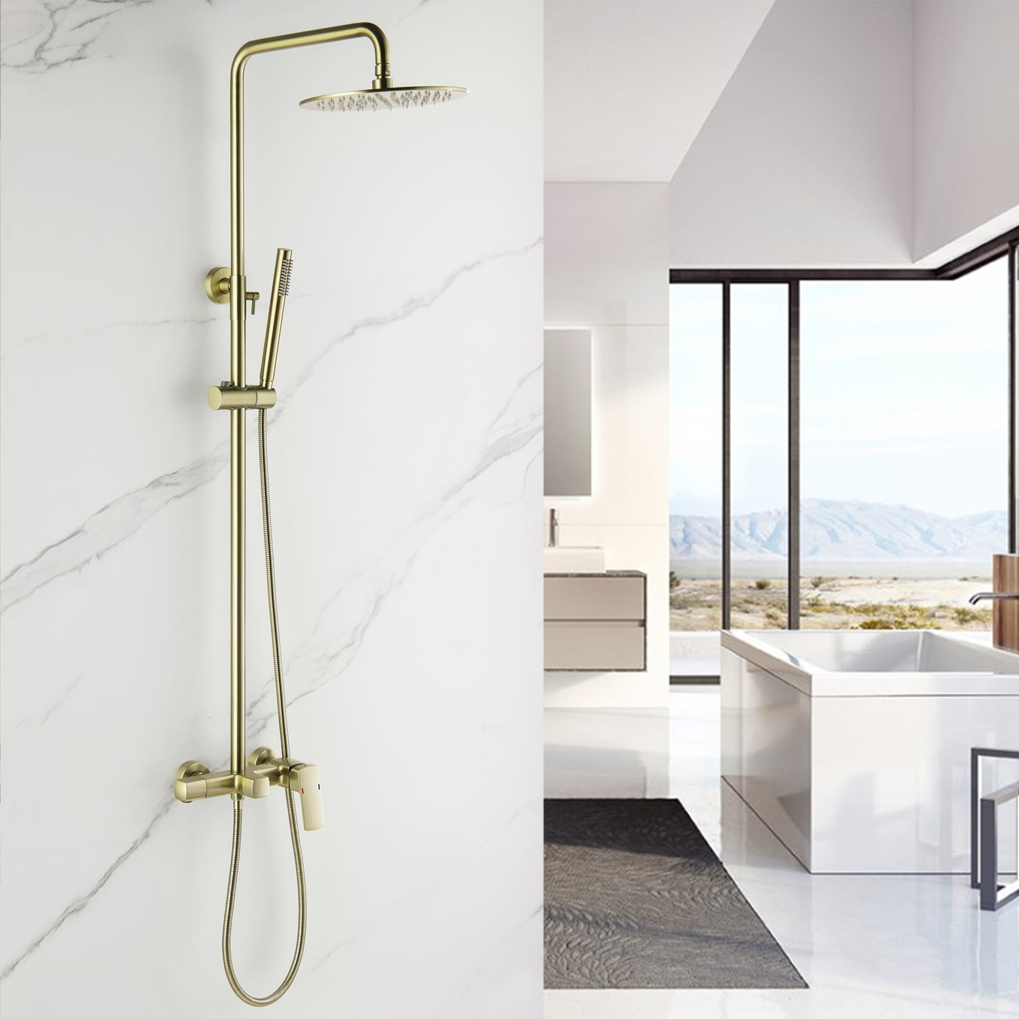 Gold Brass Wall Mounted Multi-Head Adjustable Shower System