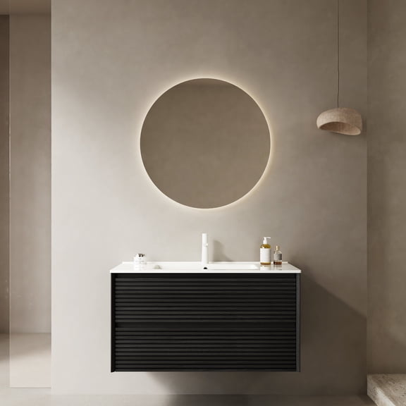 Wall - Mounted 36" Bathroom Vanity Cabinet | Ceramic Sink with Expandable Drain | Finger - Jointed Plywood for Stability | Soft - Close Drawers for Quiet Operation