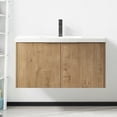 thumbnail image 1 of Wall Mounted 36 Inch Bathroom Sink Unit, 2 Soft Close Doors, Imitative Oak, Ample Locker Space Contemporary Vanity, Mount, Basket, 1 of 6
