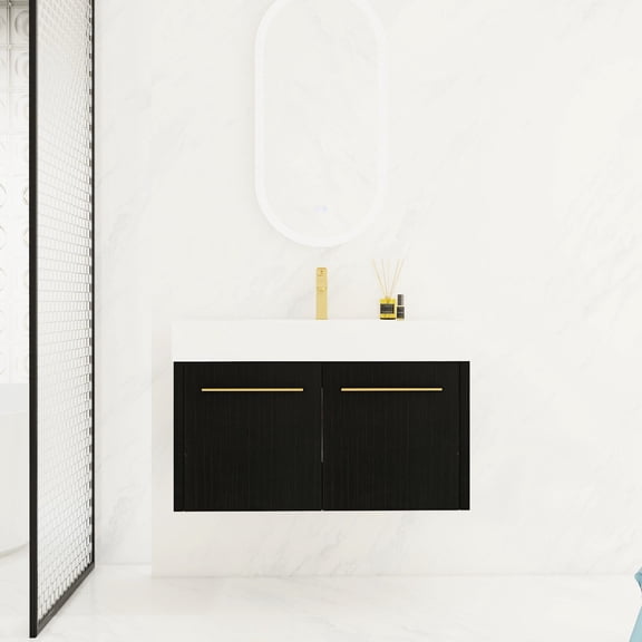 Wall-Mounted 36 Inch Vanity with Thick Edge Resin Basin, KD-Package - Bring a New Look and Ample Space to Your Bathroom