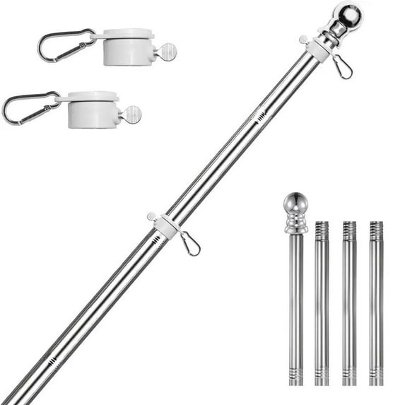 Wall Mounted 360° Rotating Flagpole Kit 6ft, Stainless Steel 5-Section Outdoor Flag Pole for Gardens