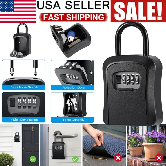 Wall Mounted 4-Digit Combination Key Lock Storage Safe Security Box Outdoor Home