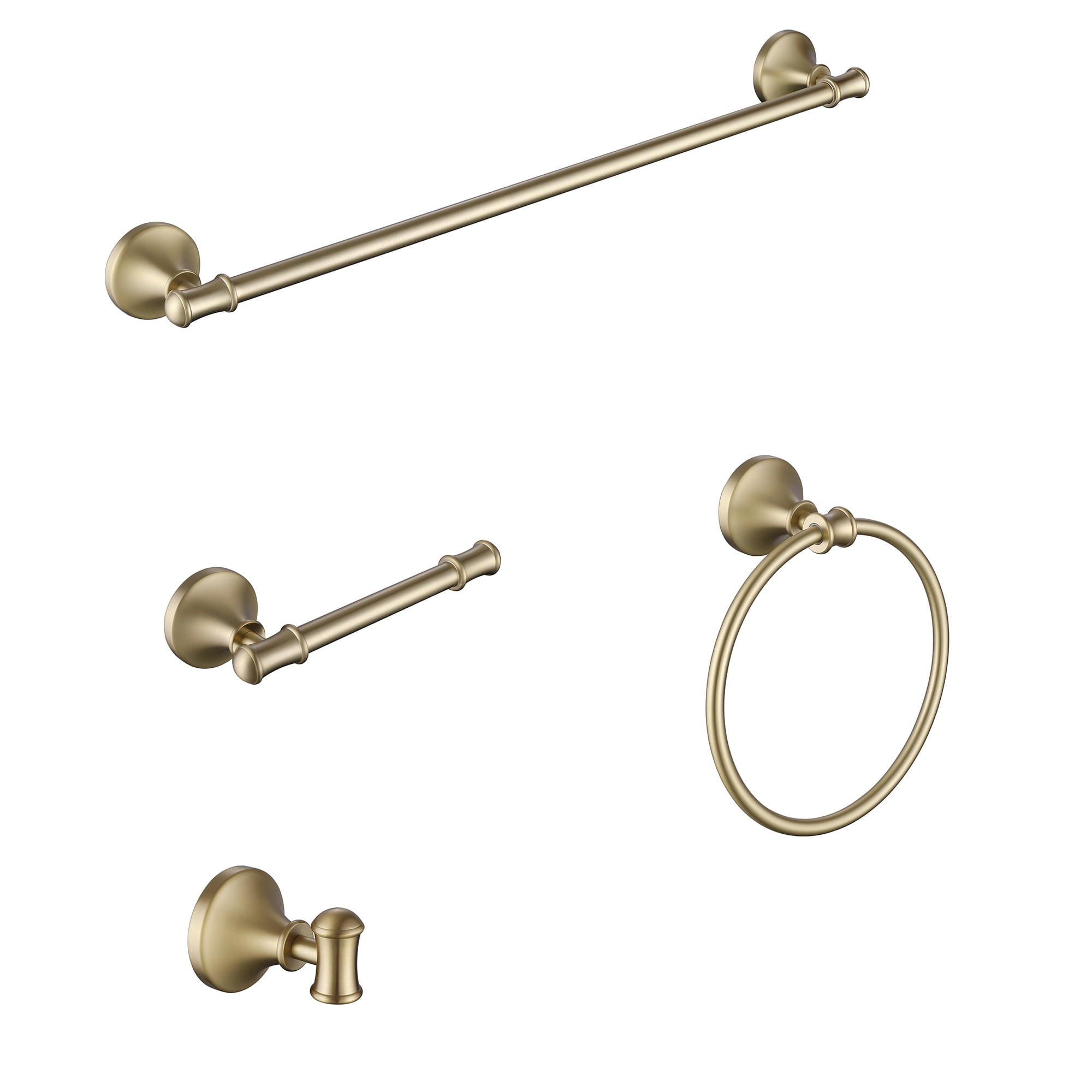4-Piece Bathroom Accessories Set In Brushed Gold - Towel Bar, Towel Ring, Toilet Paper Holder & Double Hook, Stainless Steel