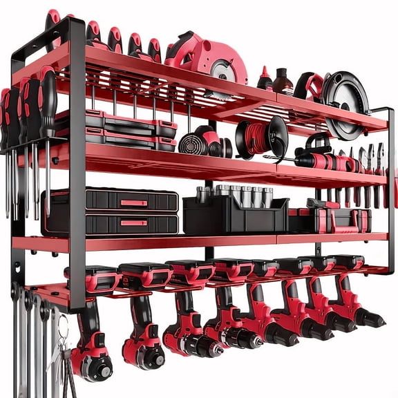 Wall-Mounted 4-Tier Electric Tool Organizer with Wireless Charging & Drill Bit Holders, Garage Storage Rack - Perfect Gift for Men