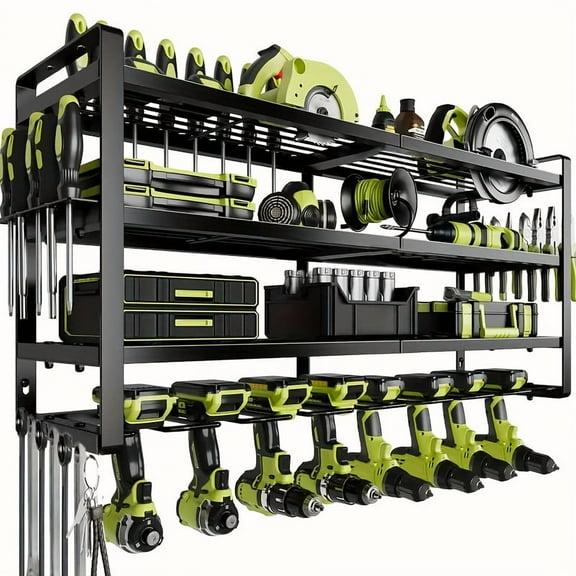 Wall-Mounted 4-Tier Electric Tool Organizer with Wireless Charging & Drill Bit Holders, Garage Storage Rack - Perfect Gift for Men
