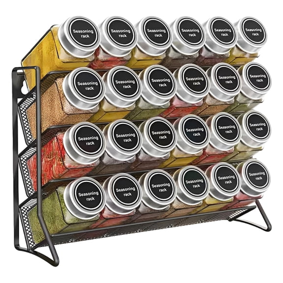 Wall Mounted 4 Tier Spice Rack Kitchen Organizer Carbon Steel Storage Shelf for Pantry Spice Jars Cupboard Rack